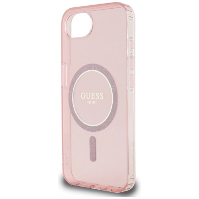 iPhone 16e – Guess IML Glitter Circle MagSafe dėklas - Rožinis 5