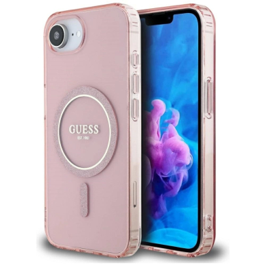 iPhone 16e – Guess IML Glitter Circle MagSafe dėklas - Rožinis