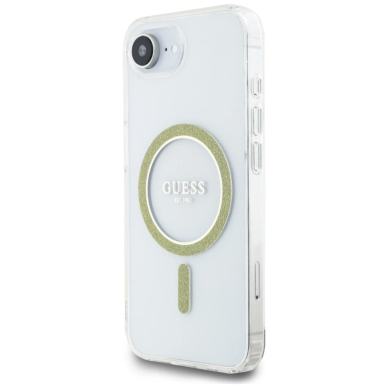 iPhone 16e – Guess IML Glitter Circle MagSafe dėklas - Skaidrus 1