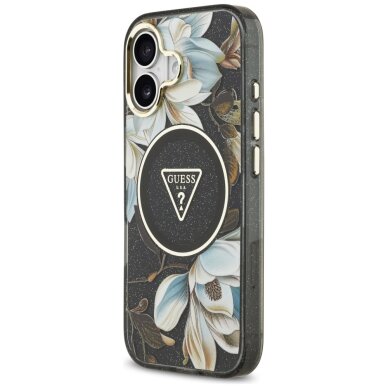 iPhone 17 Guess IML Glitter Flowers Triangle MagSafe dėklas – juodas 1 iPhone 17 Guess IML Glitter Flowers Triangle MagSafe dėklas – juodas 1