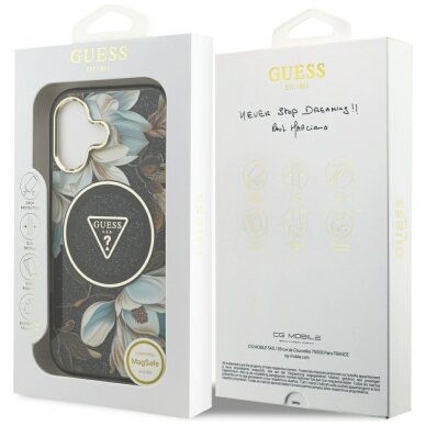 iPhone 17 Guess IML Glitter Flowers Triangle MagSafe dėklas – juodas 7