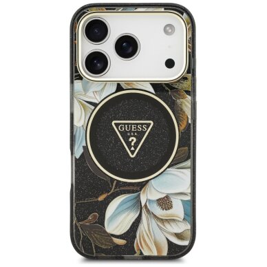 iPhone 17 Pro Max Guess IML Glitter Flowers Triangle MagSafe dėklas – juodas 2 iPhone 17 Pro Max Guess IML Glitter Flowers Triangle MagSafe dėklas – juodas 2