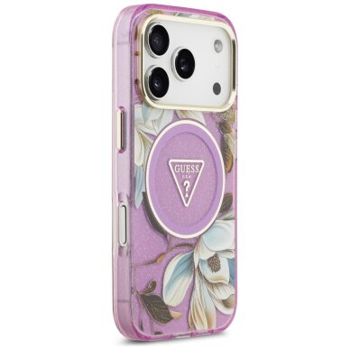 iPhone 17 Pro Max Guess IML Glitter Flowers Triangle MagSafe dėklas – violetinis 3 iPhone 17 Pro Max Guess IML Glitter Flowers Triangle MagSafe dėklas – violetinis 3