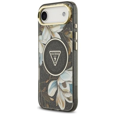 iPhone Air Guess IML Glitter Flowers Triangle MagSafe dėklas – juodas 1 iPhone Air Guess IML Glitter Flowers Triangle MagSafe dėklas – juodas 1