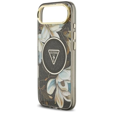 iPhone Air Guess IML Glitter Flowers Triangle MagSafe dėklas – juodas 5