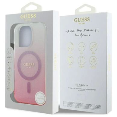 iPhone 16 Pro Max – Guess IML Glitter Gradient MagSafe dėklas - Rožinis 7