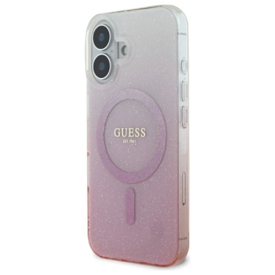 iPhone 16 Plus – Guess IML Glitter Gradient MagSafe dėklas - Rožinis 1 iPhone 16 Plus – Guess IML Glitter Gradient MagSafe dėklas - Rožinis 1