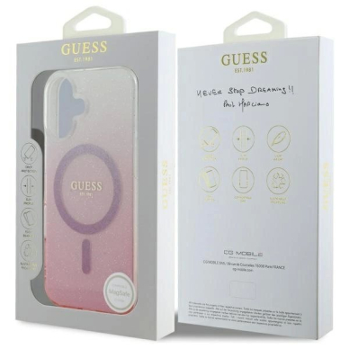 iPhone 16 Plus – Guess IML Glitter Gradient MagSafe dėklas - Rožinis 7