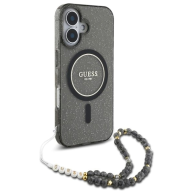 iPhone 16 – Guess IML Glitter With Pearl Strap MagSafe dėklas - Juodas 2
