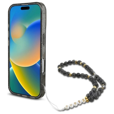 iPhone 16 – Guess IML Glitter With Pearl Strap MagSafe dėklas - Juodas 3