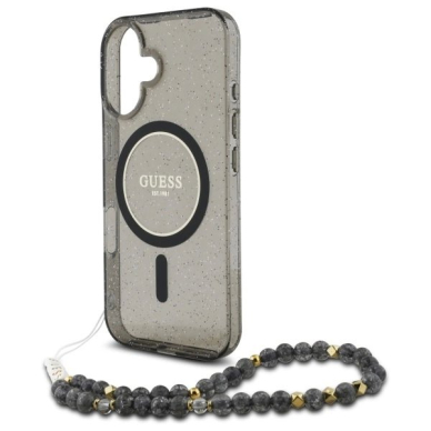 iPhone 16 – Guess IML Glitter With Pearl Strap MagSafe dėklas - Juodas 4