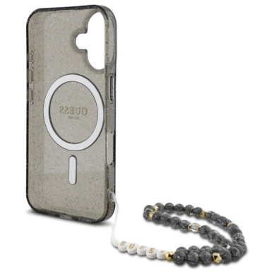 iPhone 16 – Guess IML Glitter With Pearl Strap MagSafe dėklas - Juodas 5