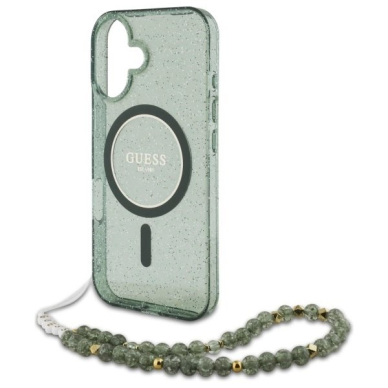 iPhone 16 Plus – Guess IML Glitter With Pearl Strap MagSafe dėklas - Žalias 4