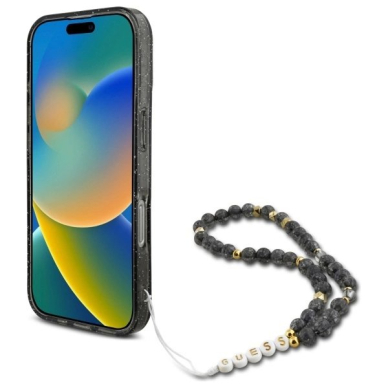 iPhone 16 Pro – Guess IML Glitter With Pearl Strap MagSafe dėklas - Juodas 3
