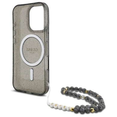 iPhone 16 Pro – Guess IML Glitter With Pearl Strap MagSafe dėklas - Juodas 5