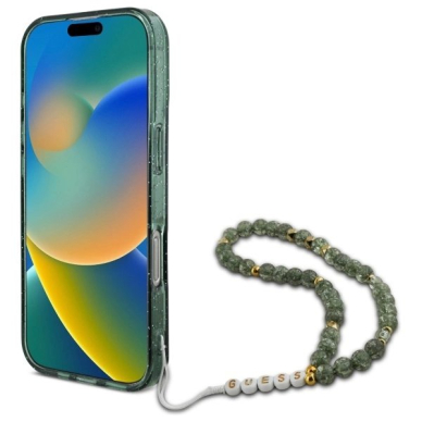 iPhone 16 Pro Max – Guess IML Glitter With Pearl Strap MagSafe dėklas - Žalias 3