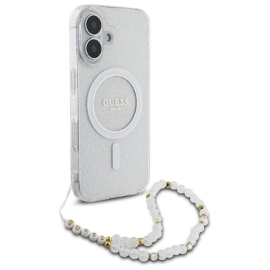 iPhone 16 Plus – Guess IML Glitter With Pearl Strap MagSafe dėklas - Skaidrus 2
