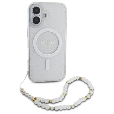 iPhone 16 Plus – Guess IML Glitter With Pearl Strap MagSafe dėklas - Skaidrus 3