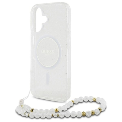 iPhone 16 Plus – Guess IML Glitter With Pearl Strap MagSafe dėklas - Skaidrus 5