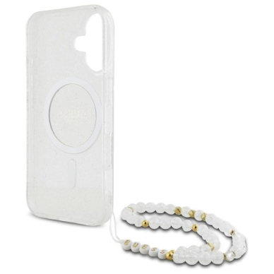 iPhone 16 Plus – Guess IML Glitter With Pearl Strap MagSafe dėklas - Skaidrus 6