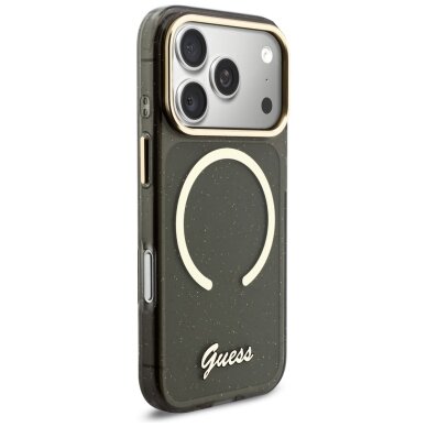 iPhone 17 Pro Guess IML Glitters Script Strap MagSafe dėklas – juodas 3
