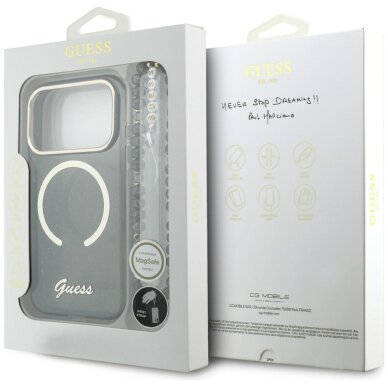iPhone 17 Pro Guess IML Glitters Script Strap MagSafe dėklas – juodas 7