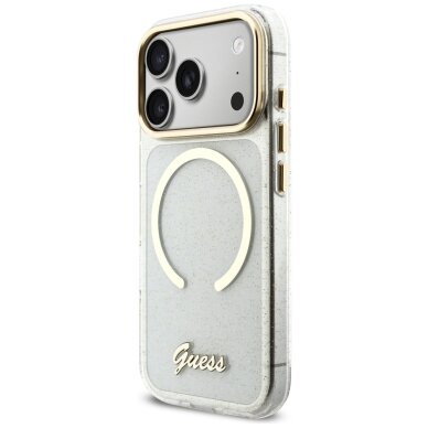 iPhone 17 Pro Guess IML Glitters Script Strap MagSafe dėklas – skaidrus 2