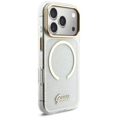 iPhone 17 Pro Guess IML Glitters Script Strap MagSafe dėklas – skaidrus 3