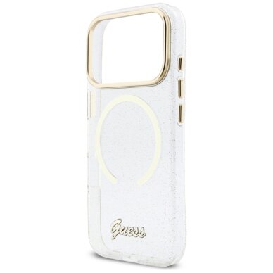 iPhone 17 Pro Guess IML Glitters Script Strap MagSafe dėklas – skaidrus 5