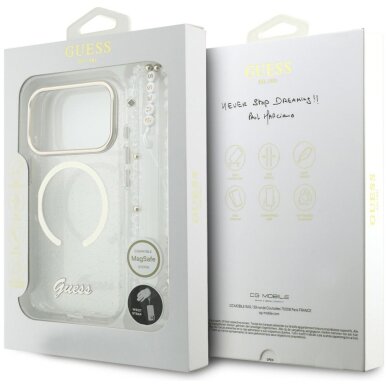 iPhone 17 Pro Guess IML Glitters Script Strap MagSafe dėklas – skaidrus 7 iPhone 17 Pro Guess IML Glitters Script Strap MagSafe dėklas – skaidrus 7