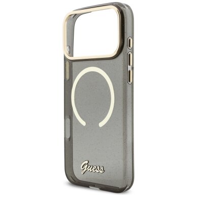 iPhone 17 Pro Max Guess IML Glitters Script Strap MagSafe dėklas – juodas 4