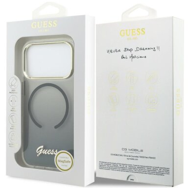 iPhone 17 Pro Guess IML Gradient Script Metal MagSafe dėklas – juodas 7