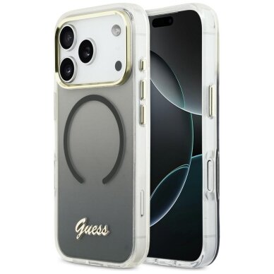 iPhone 17 Pro Guess IML Gradient Script Metal MagSafe dėklas – juodas