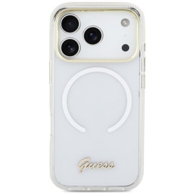 iPhone 17 Pro Guess IML Gradient Script Metal MagSafe dėklas – baltas 2