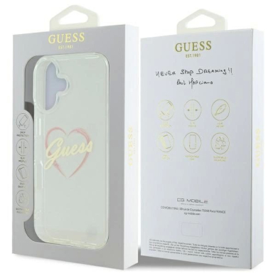 iPhone 16 Plus – Guess IML Heart dėklas - Skaidrus 7