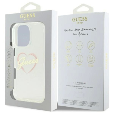 iPhone 16 Pro Max – Guess IML Heart dėklas - Skaidrus 7