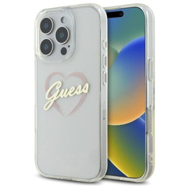 iPhone 16 Pro – Guess IML Heart dėklas - Skaidrus