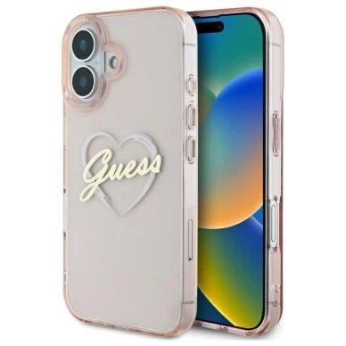 iPhone 16 Guess IML Heart dėklas - rožinis
