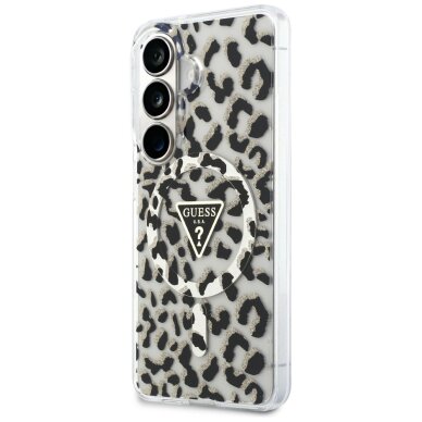 Samsung Galaxy S26 Guess IML Leopard Print Triangle MagSafe dėklas – juodas 1