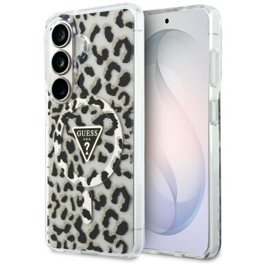 Samsung Galaxy S26 Guess IML Leopard Print Triangle MagSafe dėklas – juodas