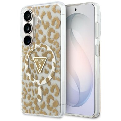 Samsung Galaxy S26 Guess IML Leopard Print Triangle MagSafe dėklas – rudas