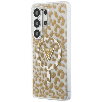 Samsung Galaxy S26 Ultra Guess IML Leopard Print Triangle MagSafe dėklas – rudas 1 Samsung Galaxy S26 Ultra Guess IML Leopard Print Triangle MagSafe dėklas – rudas 1
