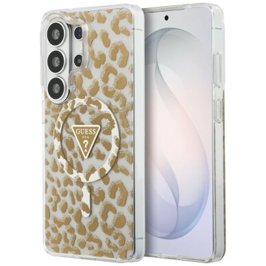 Samsung Galaxy S26 Ultra Guess IML Leopard Print Triangle MagSafe dėklas – rudas Samsung Galaxy S26 Ultra Guess IML Leopard Print Triangle MagSafe dėklas – rudas