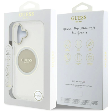 iPhone 16 Guess IML Metal Colored Circle Classic Logo MagSafe dėklas - pilkas 7