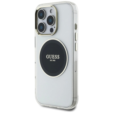 iPhone 16 Pro Guess IML Metal Colored Circle Classic Logo MagSafe dėklas - juodas 1