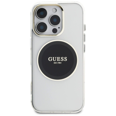 iPhone 16 Pro Guess IML Metal Colored Circle Classic Logo MagSafe dėklas - juodas 2