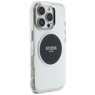iPhone 16 Pro Guess IML Metal Colored Circle Classic Logo MagSafe dėklas - juodas 3