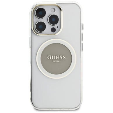 iPhone 16 Pro Guess IML Metal Colored Circle Classic Logo MagSafe dėklas - pilkas 2