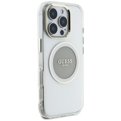 iPhone 16 Pro Guess IML Metal Colored Circle Classic Logo MagSafe dėklas - pilkas 3