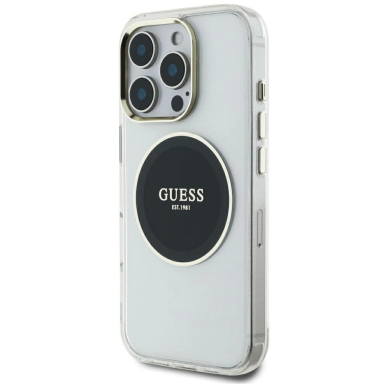 iPhone 16 Pro Max Guess IML Metal Colored Circle Classic Logo MagSafe dėklas - juodas 1